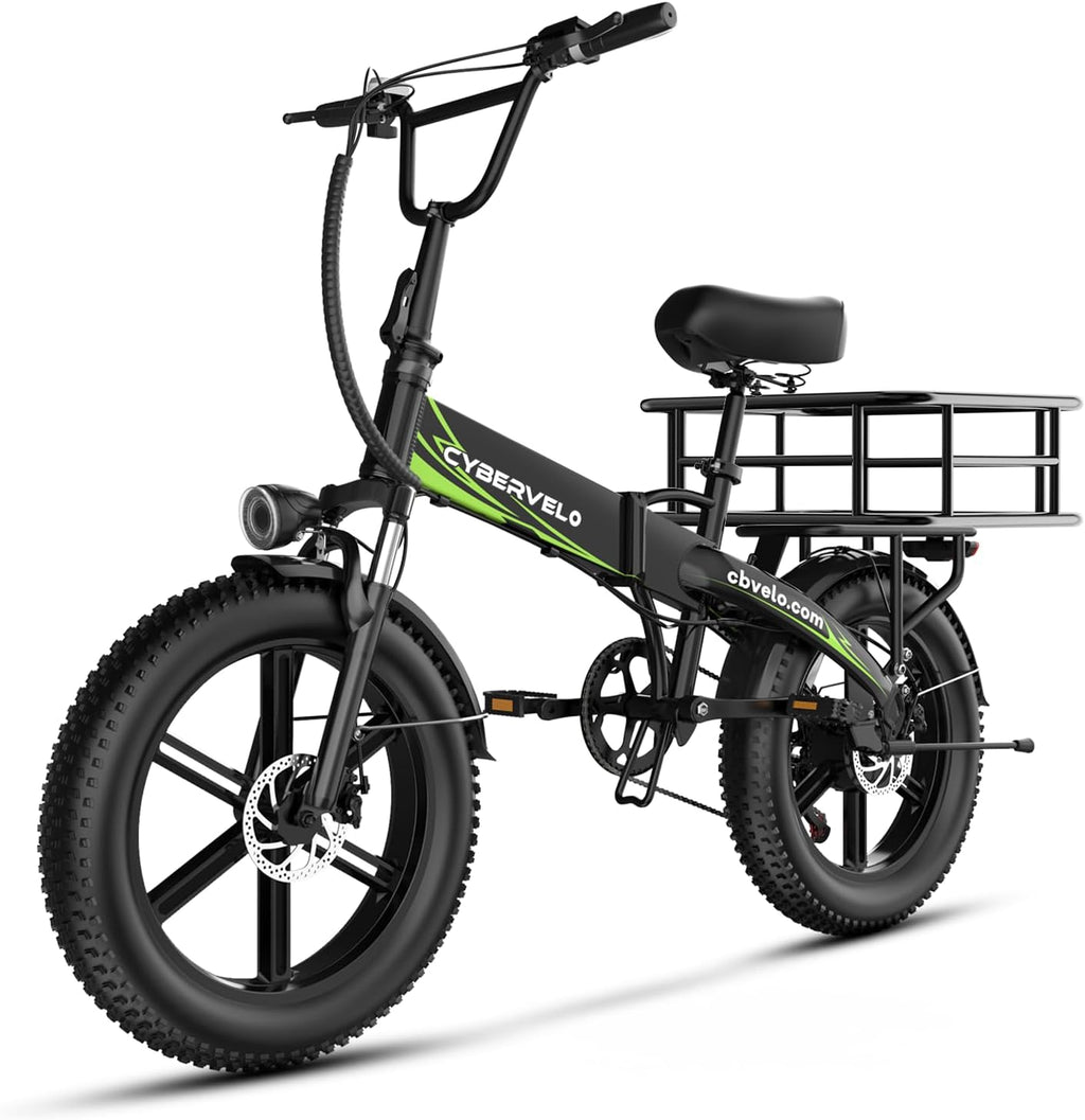 Cybervelo 750W Folding Electric Bike, 48V 20.8AH/50AH Large Removable Battery E-Bike, 80 Miles Max Range, 20' Fat Tire Electric Bike for Adults, Adult Electric Bicycles for Commute