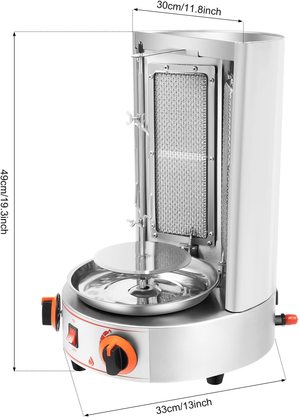 Gas Vertical Broiler BBQ Grill,Commercial Electric Grill Automatic Rotating Machine,Gyros Rotisserie Grill 3000W 110V w/2 Burners Doner Kebab Machine for party (2 Burners)