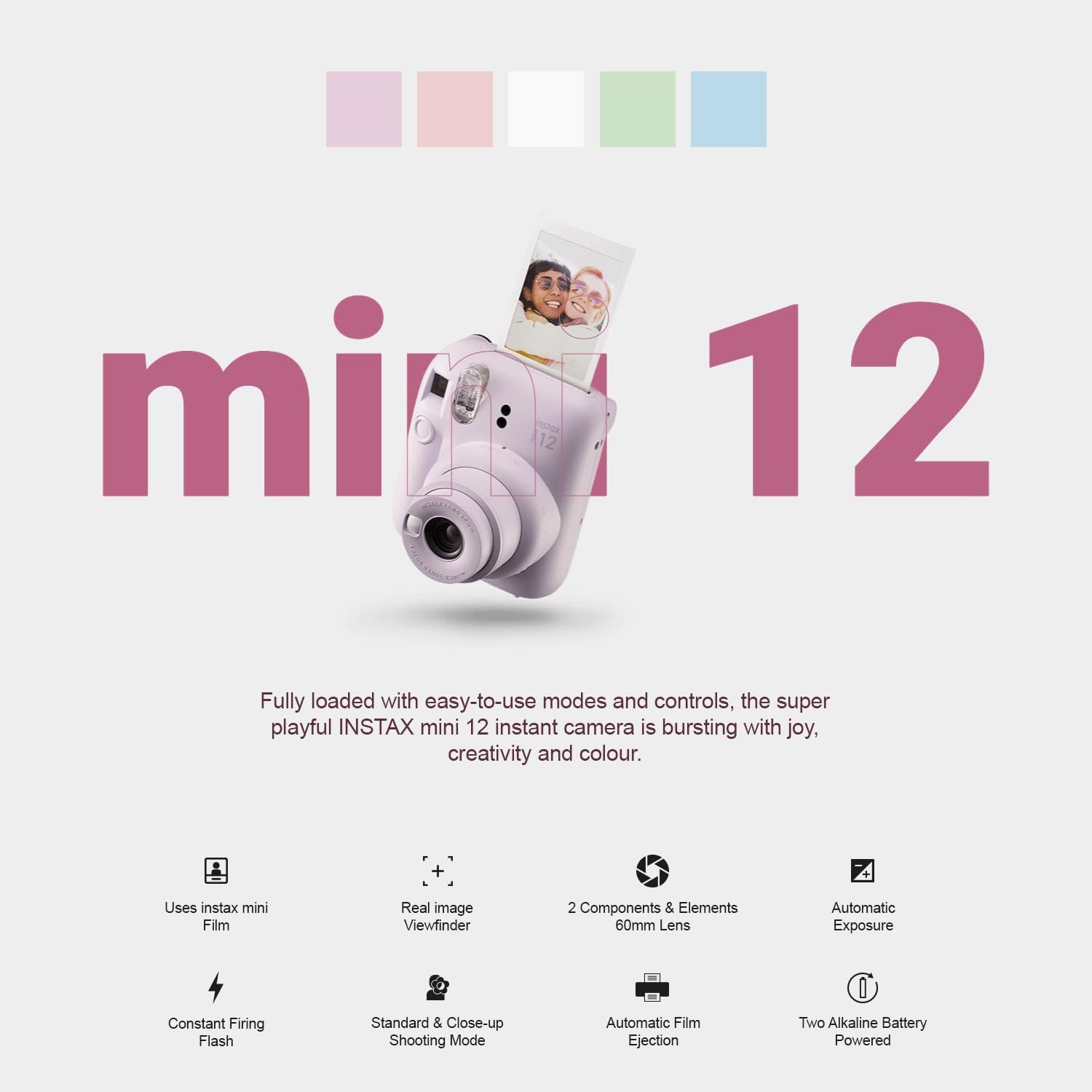 Fujifilm Instax Mini 12 Instant Camera Mint Green + Carrying Case + Fuji Instax Film Value Pack (40 Sheets) Accessories Bundle, Color Filters, Photo Album, Assorted Frames