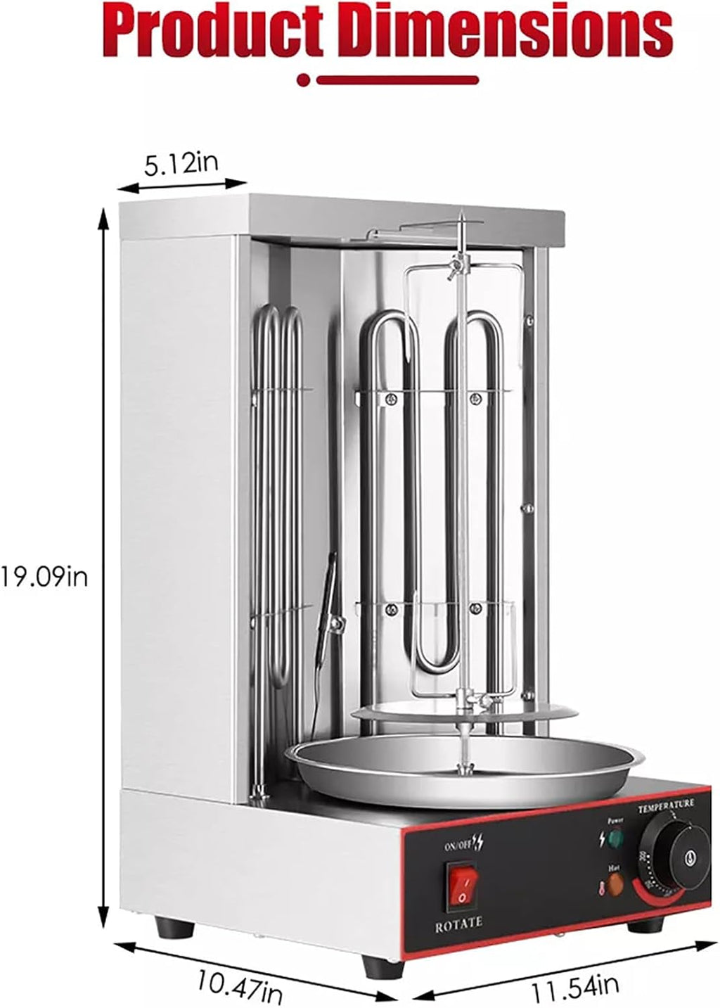 Electric Rotating Vertical Rotisserie Grill, 360 ° Rotating Rotisserie Grill with Meat Catch Pan, 50-300℃ Adjustable Temperature, for Restaurant Dinner Home Kitchen