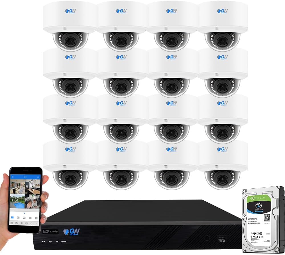 GW Security 16 Channel 12MP NVR 4K Outdoor Indoor Security Camera System - 16 x Dome 8MP Waterproof 2.7-13.5mm Varifocal Zoom AI Face Recognition Human & Vehicle Detection PoE Cameras, 4TB Hard Drive