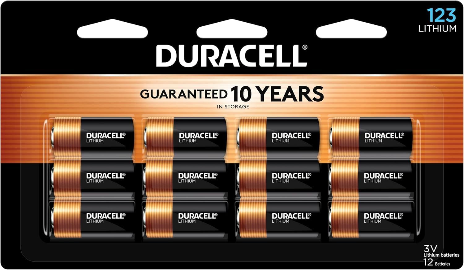 Duracell CR123A 3V Lithium Battery, 3 Volt High Power for Home Safety, Security Devices, Flashlights, Smoke Alarms, Home Automation, Pack of 12