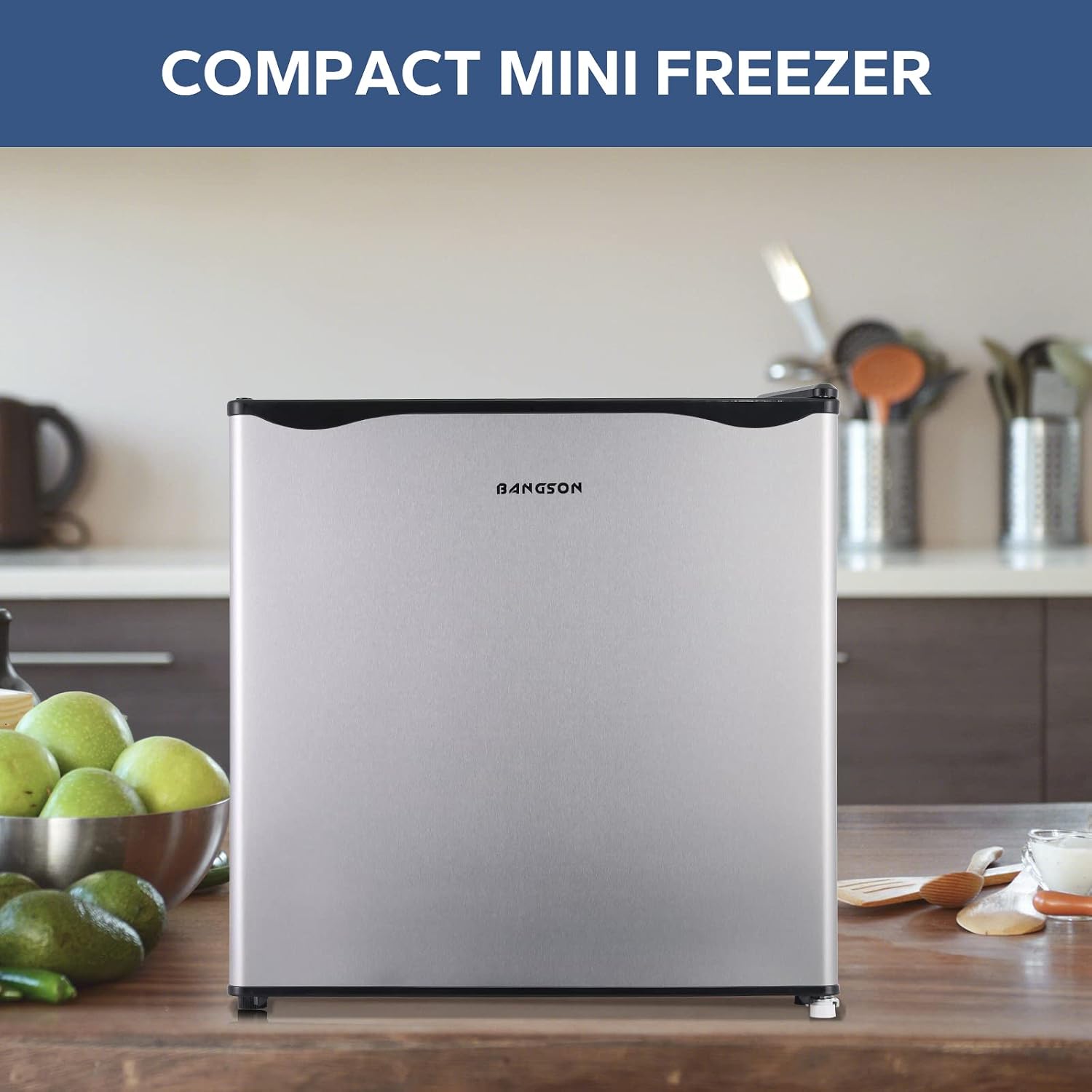 BANGSON Upright Freezer,1.1Cu.ft Energy-Saving Mini Freezer with Removable Shelf, Single Door Small Freezer for Home/Dorms/Apartment/Office(Silver)
