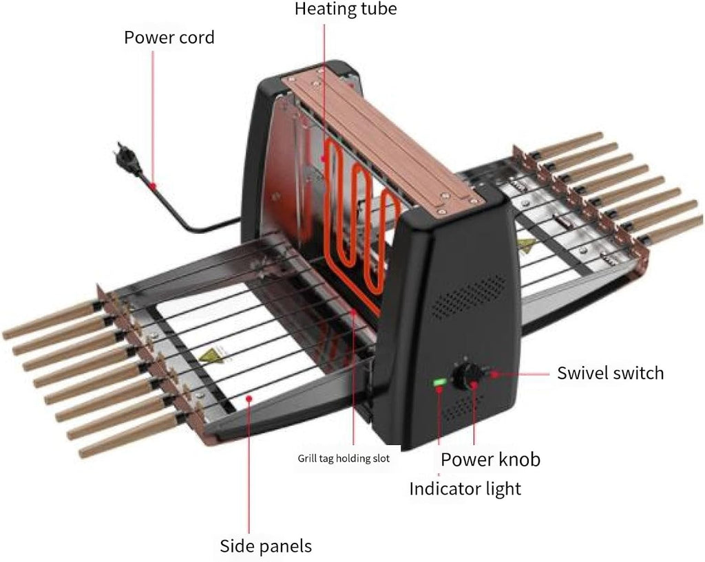 Electric Barbecue Grill and 1200W Smokeless Vertical Grill,360°Automatic Rotating Lamb Skewers Grill, Kebabs,Skewers Roasts,Easy to Clean:Patio,Lawn,Garden
