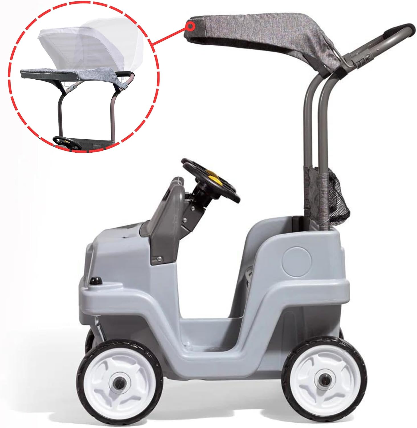 Step2 Side-by-Side Push Around SUV, Kids Push Car, 2 Seats, Stroller Substitute, Includes Seat Belts & Horns, Made of Durable Plastic, Max Weight 100 lbs., for Toddlers 1.5-5 Years Old, Gray