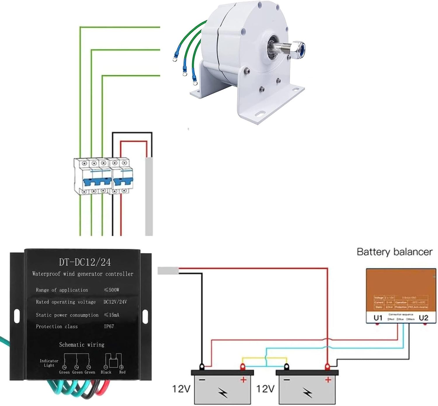 400W Wind Turbine Alternator, 3-Phase Rare-Earth NdFeB Permanent Magnet Generator 12V/24V/48V 600RPM With Rectifier For Home & Off-Grid Power Systems(12v)