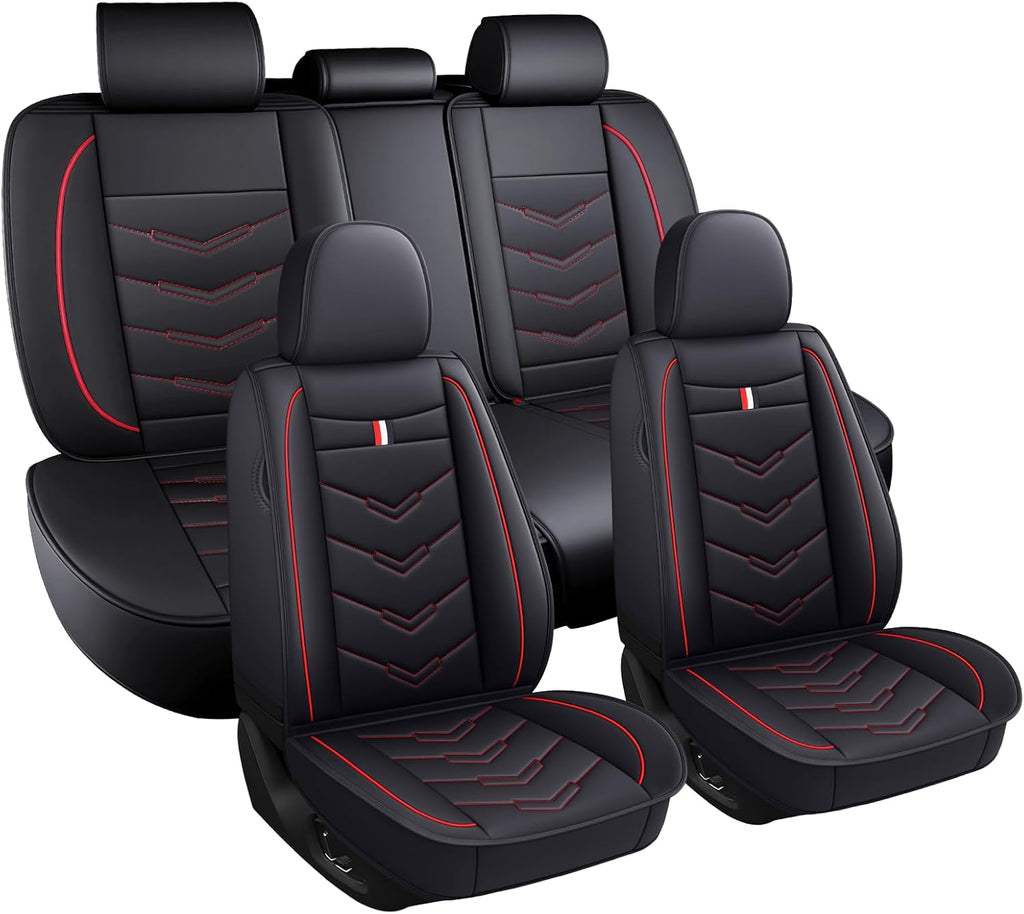 Car Seat Covers Fit for Toyota Highlander 2001-2025, Leather Seat Covers for Car, Waterproof Non-Slip Durable Car Seat Protector(5 Seats,Black Red)