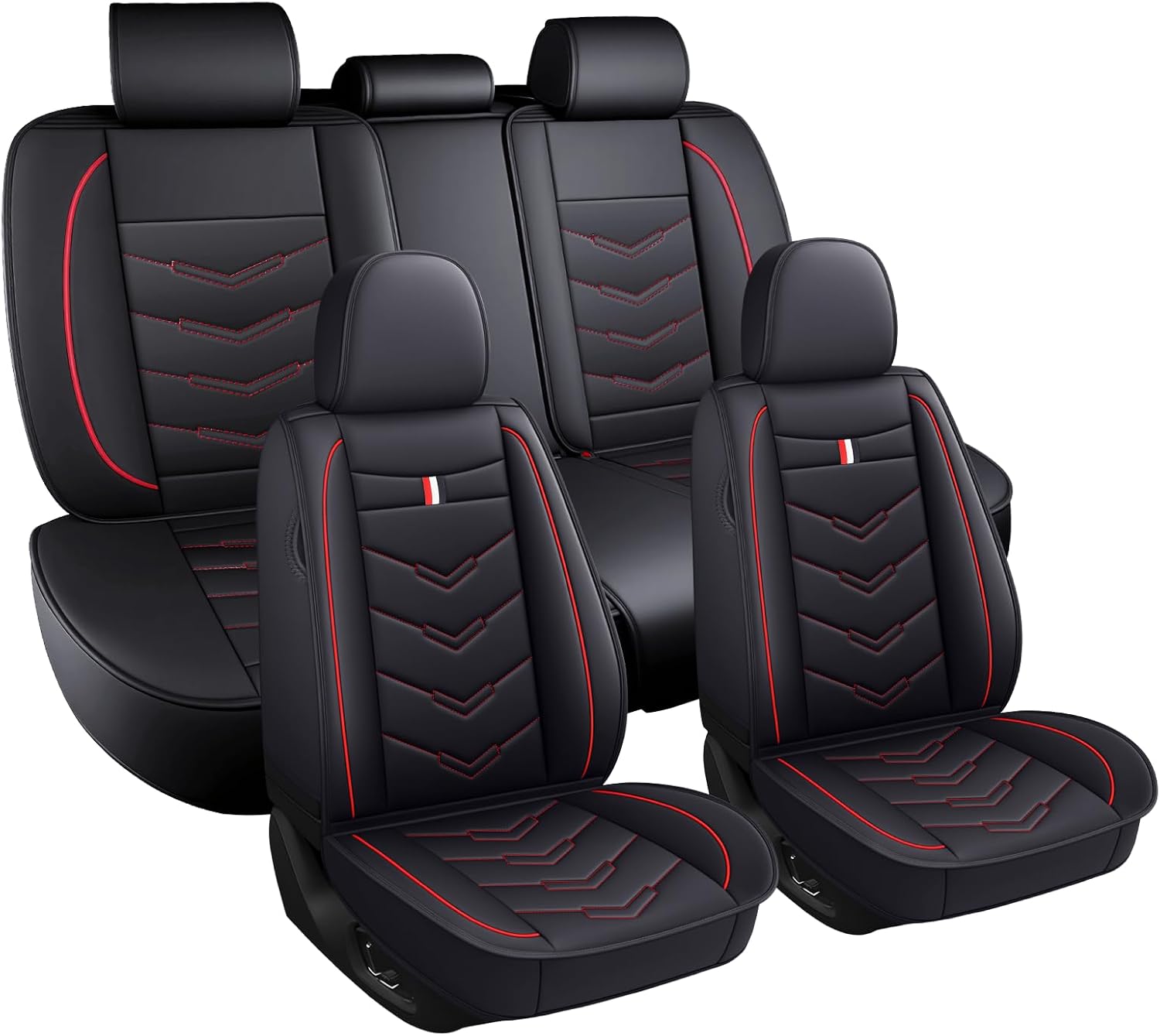 Car Seat Covers Fit for Toyota Highlander 2001-2025, Leather Seat Covers for Car, Waterproof Non-Slip Durable Car Seat Protector(5 Seats,Black Red)