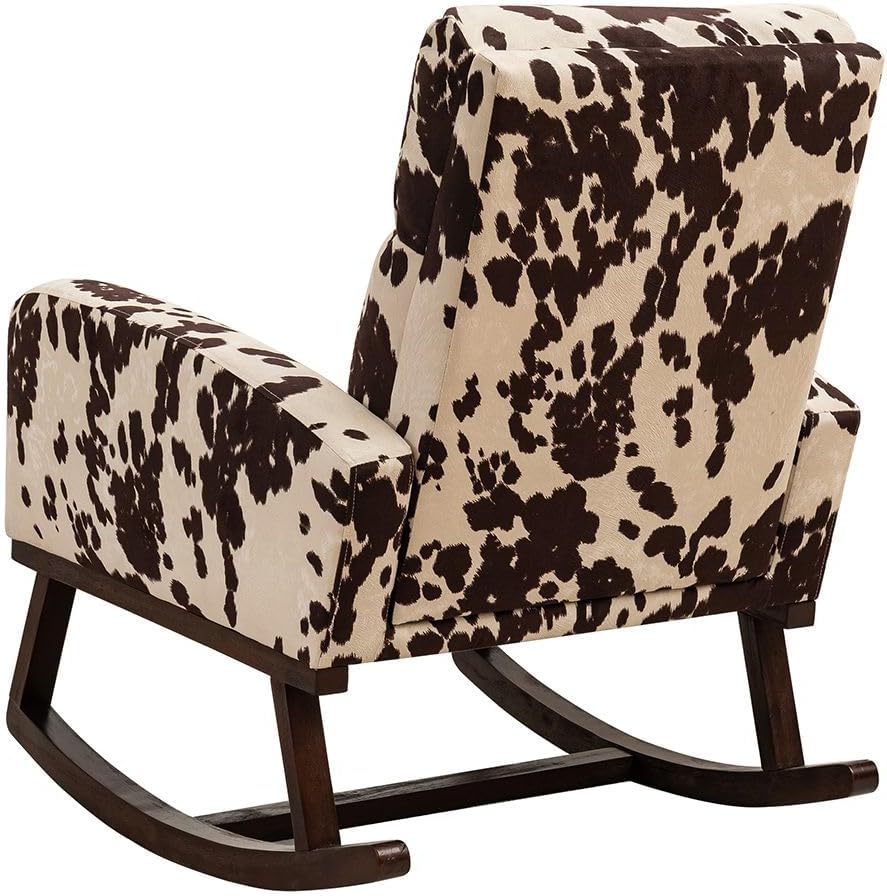 HCHAIRH Rocking Chair Nursery, Nursing Rocker Armchair with High Backrest, Comfy Rocking Chair for Nursery, Living Room,Bedroom, Cow Printed