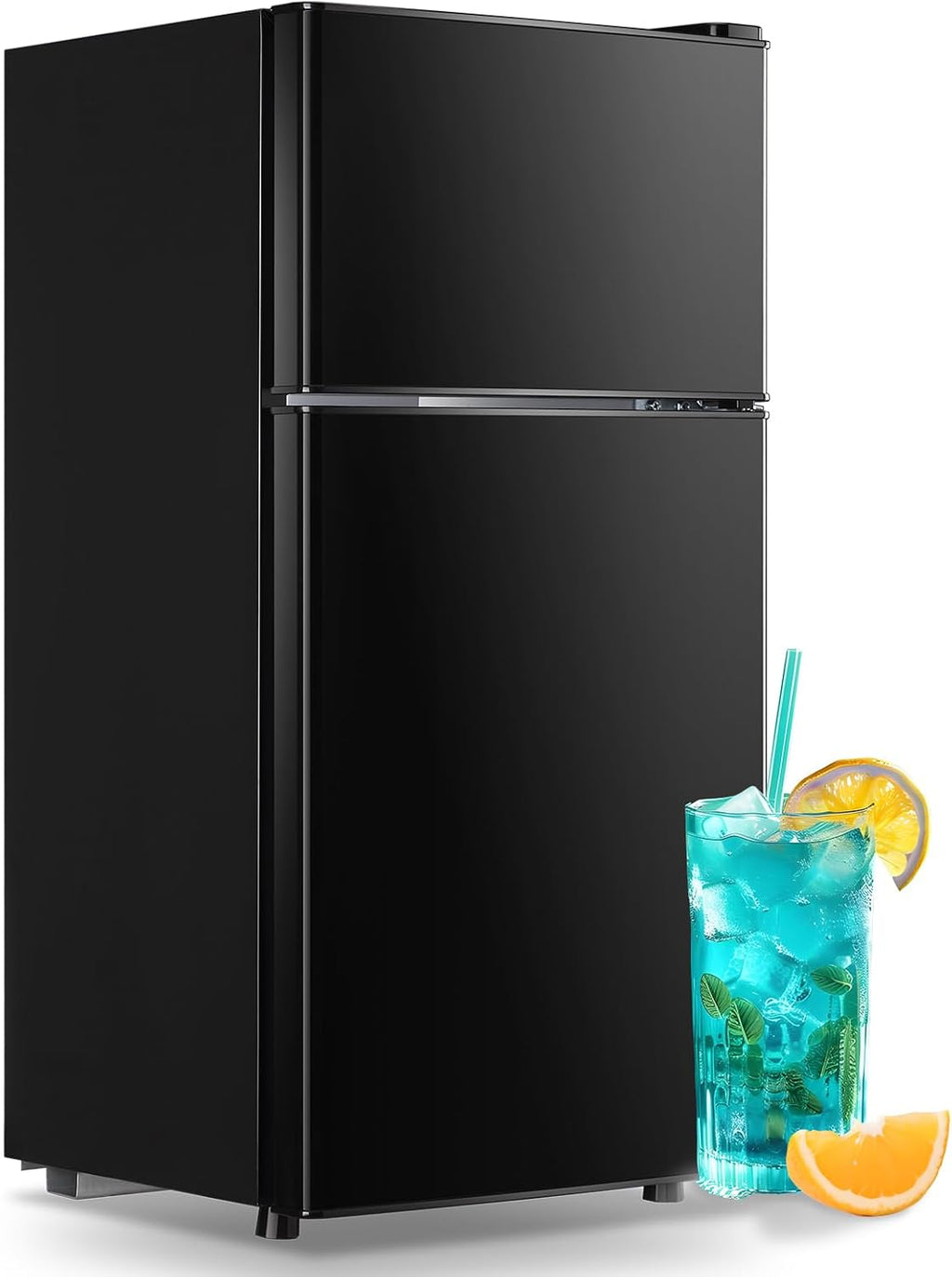 Mini Fridge with Freezer 2.4 Cu.ft Mini Refrigerator Freezer Double Doors 7 Modes Temp Suit for Apartment Bedroom Office Black
