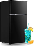 Mini Fridge with Freezer 2.4 Cu.ft Mini Refrigerator Freezer Double Doors 7 Modes Temp Suit for Apartment Bedroom Office Black