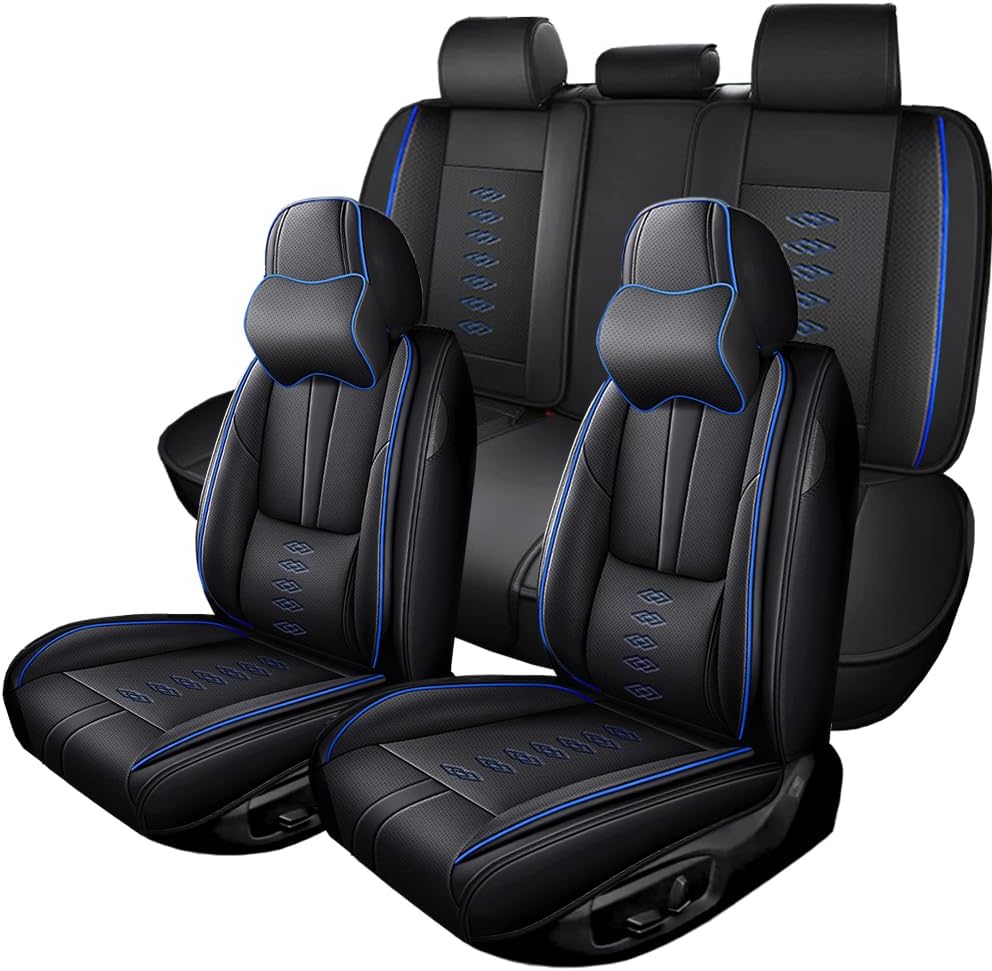 Full Set Seat Covers for Subaru Outback 2000-2024 2025,Leather Car Seat Covers,Soft Interior Accessories Seat Cushion Cover,Waterproof Automobile Seat Protectors for Outback(Black Blue,Deluxe)
