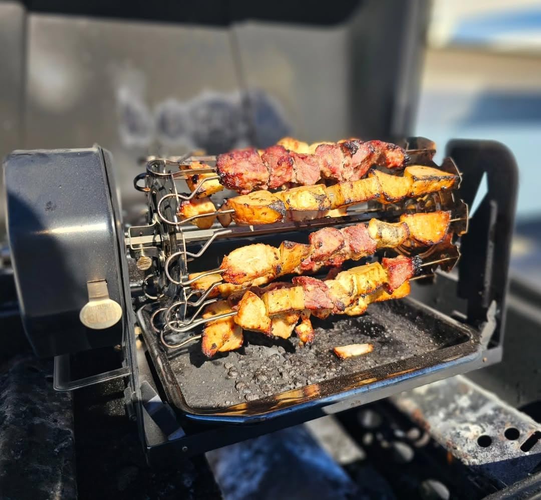 ROTO-Q 360 Non-Electric Rotisserie Kit with 10-Piece Skewer Set - Cordless Spit Roaster for Grills, Ovens, Smokers, BBQs - Indoor & Outdoor Cooking (Stainless Steel)