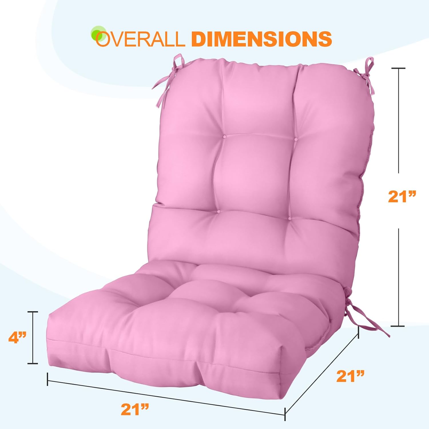 EAGLE PEAK Tufted Outdoor/Indoor Seat/Back Chair Cushions, Set of 2, 42'' x 21'', Pink