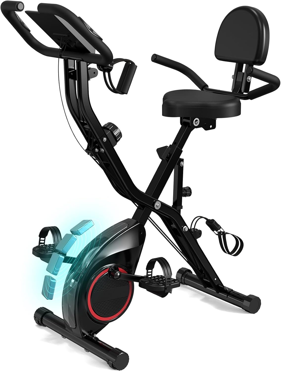 USLIM Foldable Exercise Bike Stationary Bikes for Home, 5 IN 1 Indoor Workout Bike, Cycling Bike with 16-Level Quiet Magnetic Resistance, 6.6 LBS Flywheel and 300LBS Capacity for Senior and Home Workout