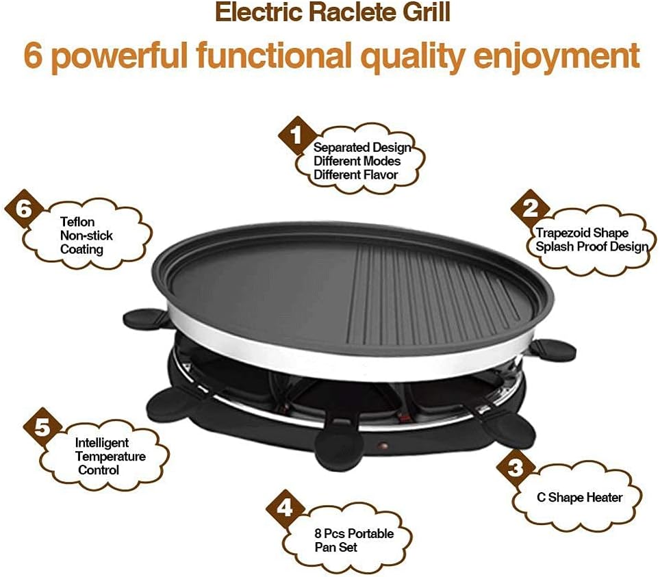 Barbecue Grill Multi-Function Grill Smokeless Indoor Table Electric Grill Korean Style Barbecue Non-Stick Griddle Plate, with 8 Mini Pans, 1500W Adjustable Temperature Co