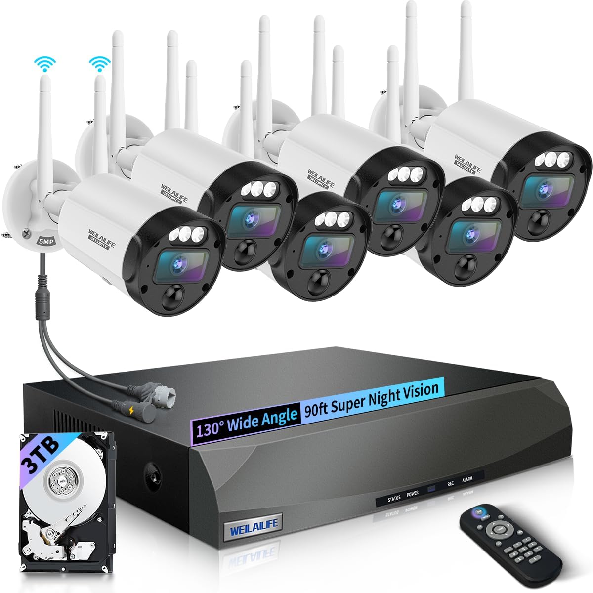 【90ft Super Night Vision】 Outdoor Wireless Security Camera System, Wireless Cameras for Home Security, WiFi Video Surveillance DVR Kits