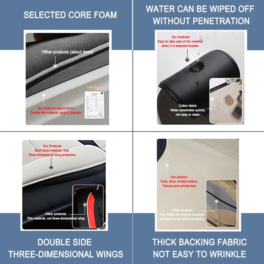 5 Seat Covers for Subaru Outback 2000-2024 Leather Car Seat Covers Waterproof Anti-Slip Soft Car Seat Protectors Comfort Automotive Seat Covers with Airbag（Standard,Black+Red Bars）