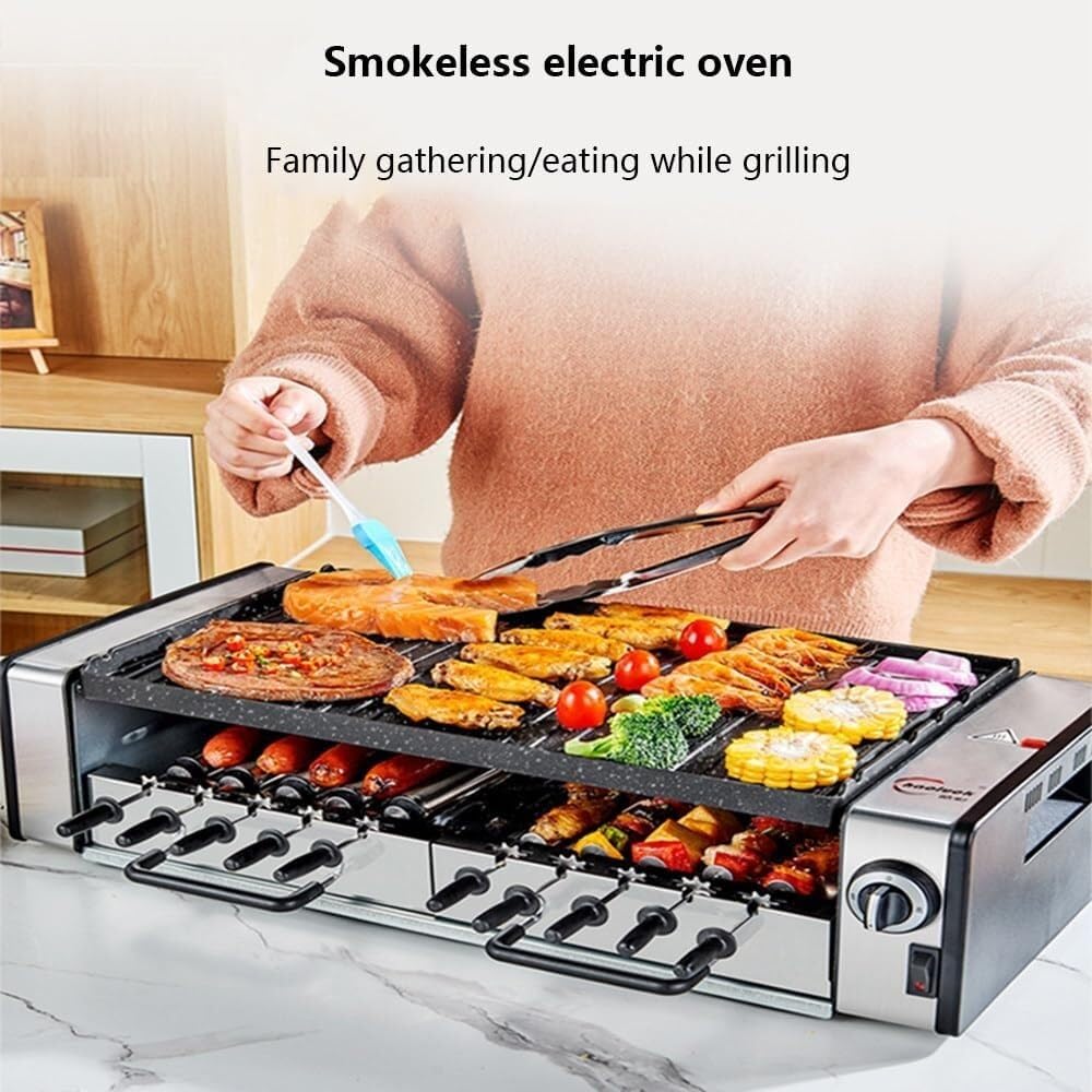 Electric Barbecue Grill, Automatic Rotating Grill Grate,Smokeless Rotary,10 Skewers Rotating Grill Grate,Double Layer Capacity,For Home,Kitchen,Outdoor Party Campfire Barbecue