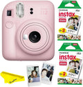 Fujifilm Instax Mini 12 Instant Camera Bundled with Instax Mini Instant Films (2 Twin Packs) and BuzzPhoto Microfiber Cleaning Cloth (Blossom Pink)