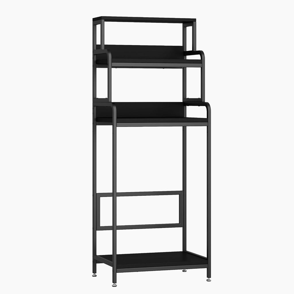COCOLUCKY 4-Tier Mini Fridge Stand with Storage, Microwave Stand,Multi-Functional Mini Fridge Shelf Cabinet,Baker Rack Organizer for Dorm, Apartment,Small Kitchen,Office,Living Room(Black Wood Grain)