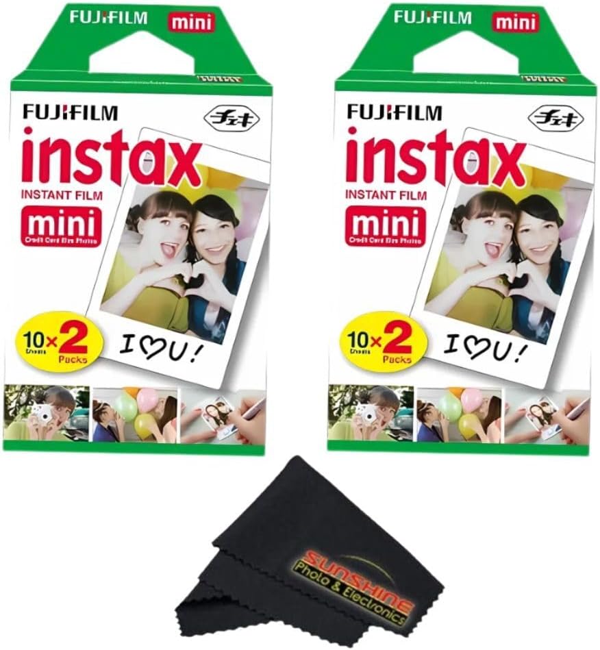 Fujifilm Instax Mini 12 Camera with Fujifilm Instant Mini Film (40 Sheets) Bundle with + Sunshine Photo Microfiber Cleaning Cloth (Mint Green)