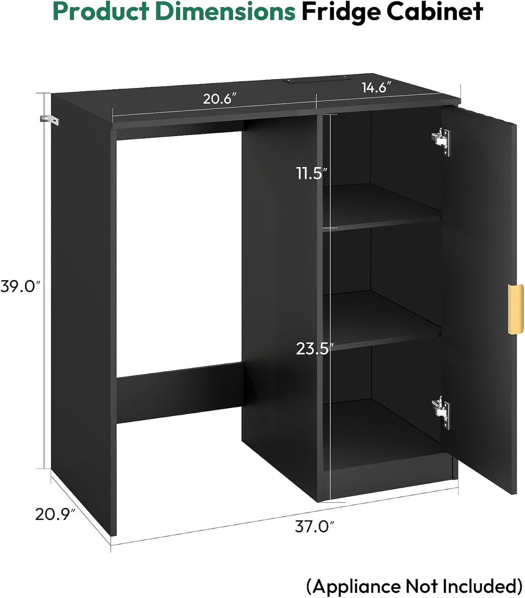 Lamtor Mini Fridge Cabinet with Storage - Snack Bar Cabinet with Power Outlet, Fluted Coffee Bar with Mini Fridge Space for Home Theater,Game Room,Living Room, Black