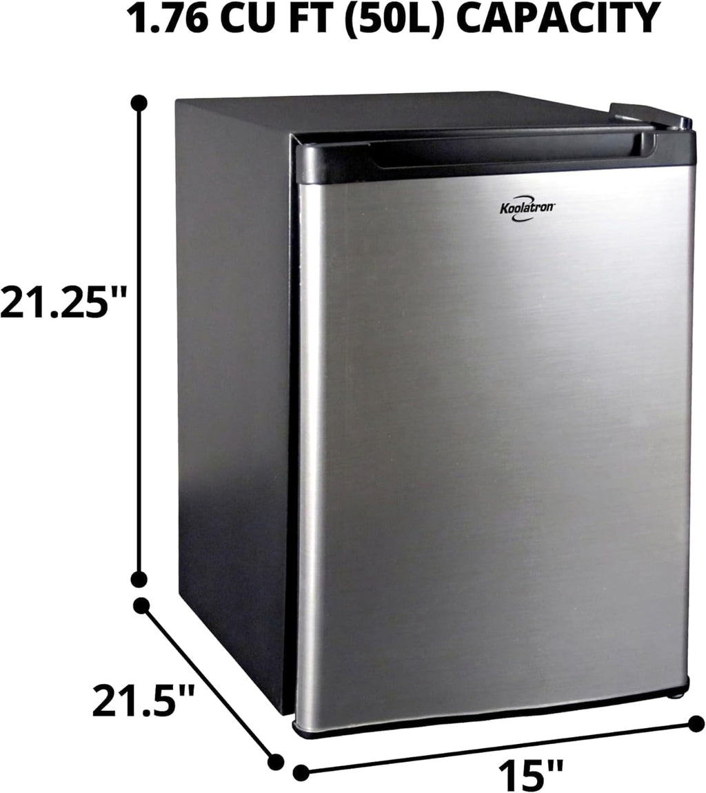Koolatron 12V / 110V Refrigerator - Mini Fridge for Trucks Cool Storage for Kitchen Bedroom Office Travel Camping Dorms Compact Free Standing Neveras Pequeñpara Apartment 1.76 cu.ft - Black