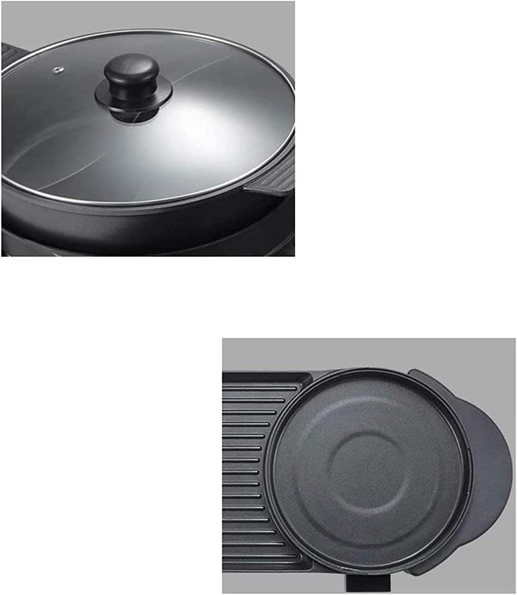 BBQ Electric Grill with Hot Pot Non-stick coating surface, Hot Pot with Glass Lid 2 in 1 Korean Electric Smokeless Grill and Hot Pot (Color : Black, Size : 63 * 26cm)