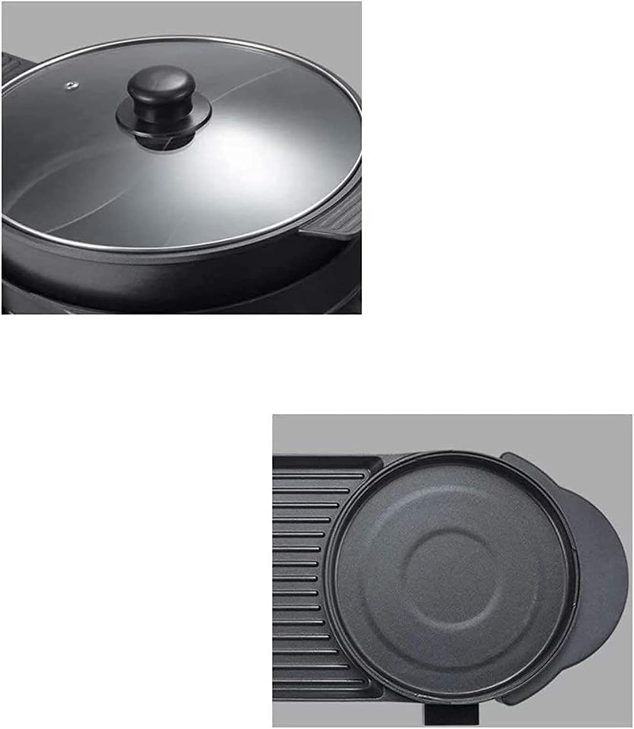 BBQ Electric Grill with Hot Pot Non-stick coating surface, Hot Pot with Glass Lid 2 in 1 Korean Electric Smokeless Grill and Hot Pot (Color : Black, Size : 63 * 26cm)
