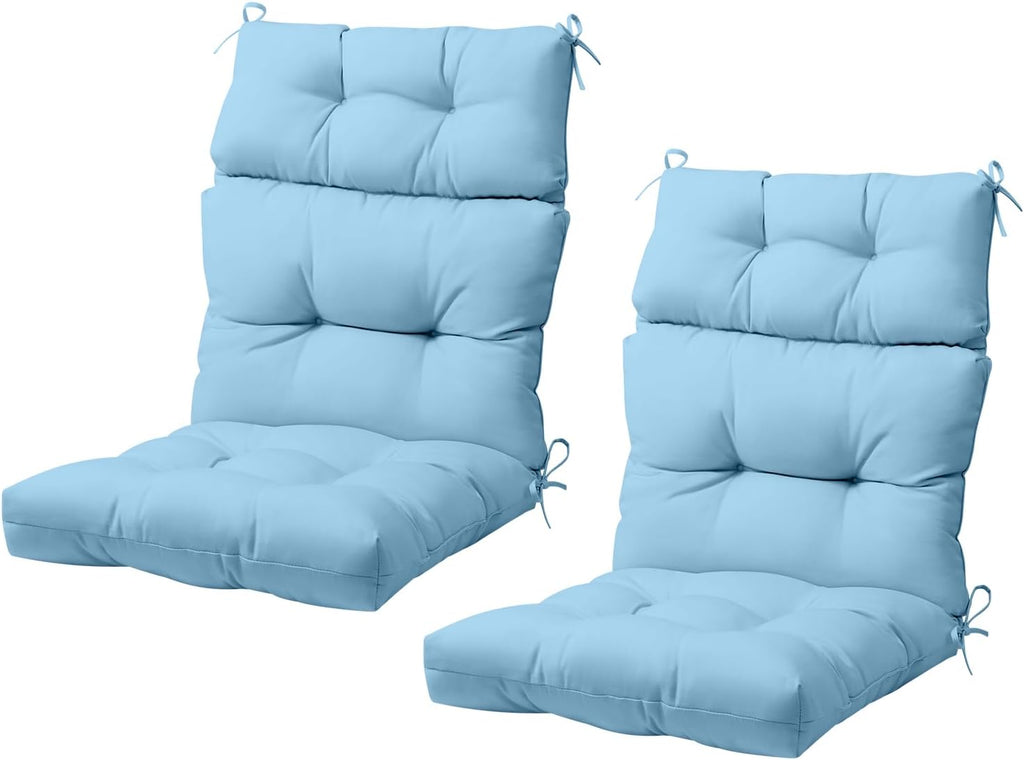 COOS BAY Outdoor Chair Cushions High Back 46x22 Inch, Tufted Patio Seat Cushions with Ties, Water-Resistant Replacement Pads, 2 Pack, Aqua Blue