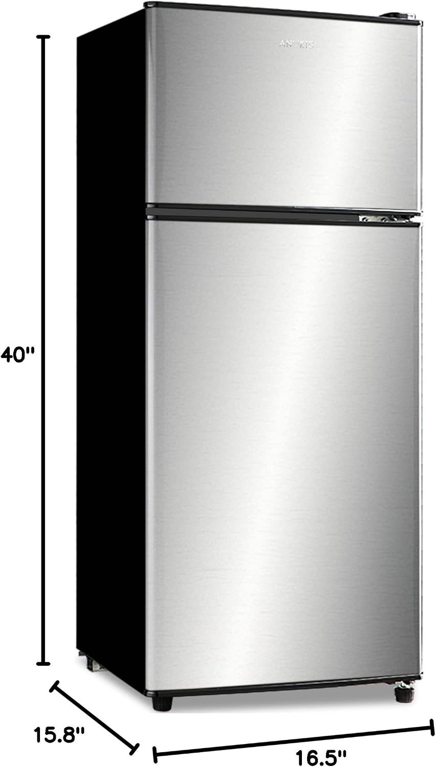 Anukis Compact Refrigerator 3.8 Cu Ft 2 Door Mini Fridge with Freezer For Apartment, Dorm, Office, Family, Basement, Garage