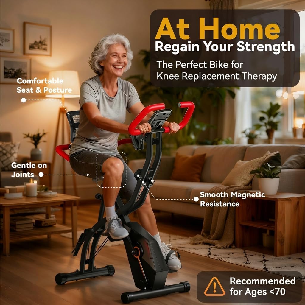 USLIM Foldable Exercise Bike Stationary Bikes for Home, 5 IN 1 Indoor Workout Bike, Cycling Bike with 16-Level Quiet Magnetic Resistance, 6.6 LBS Flywheel and 300LBS Capacity for Senior and Home Workout
