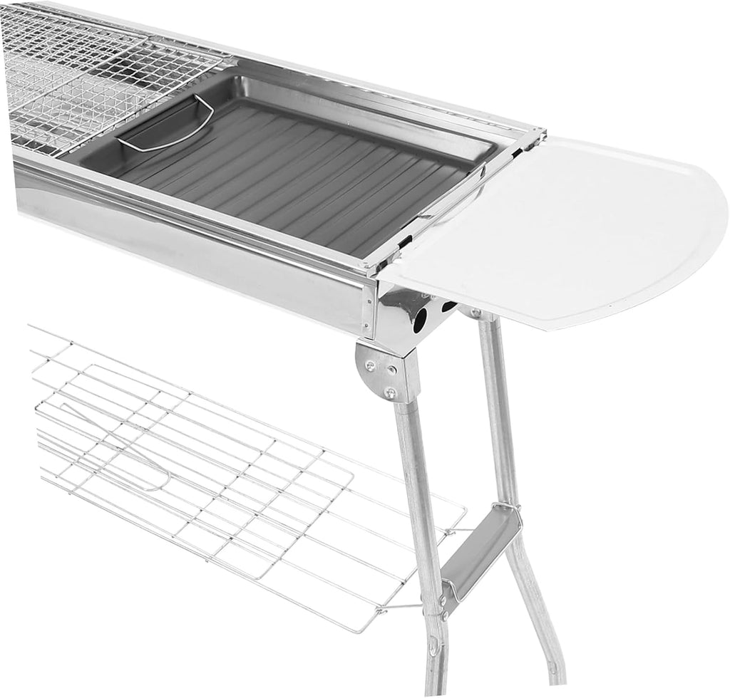 1set Portable Camping Bbq Grill Detachable Barbecue Rack Stainless Steel Construction Includes Frying Pan Fish Net Clip for Outdoor Cooking and Grilling