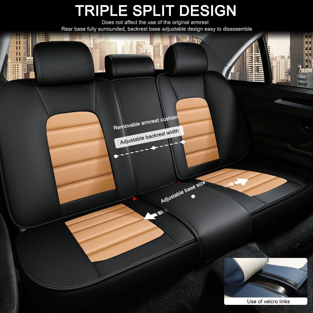 5 Seat Covers for Subaru Outback 2000-2024 Leather Car Seat Covers Waterproof Anti-Slip Soft Car Seat Protectors Comfort Automotive Seat Covers with Airbag（Standard,Black+Orange）
