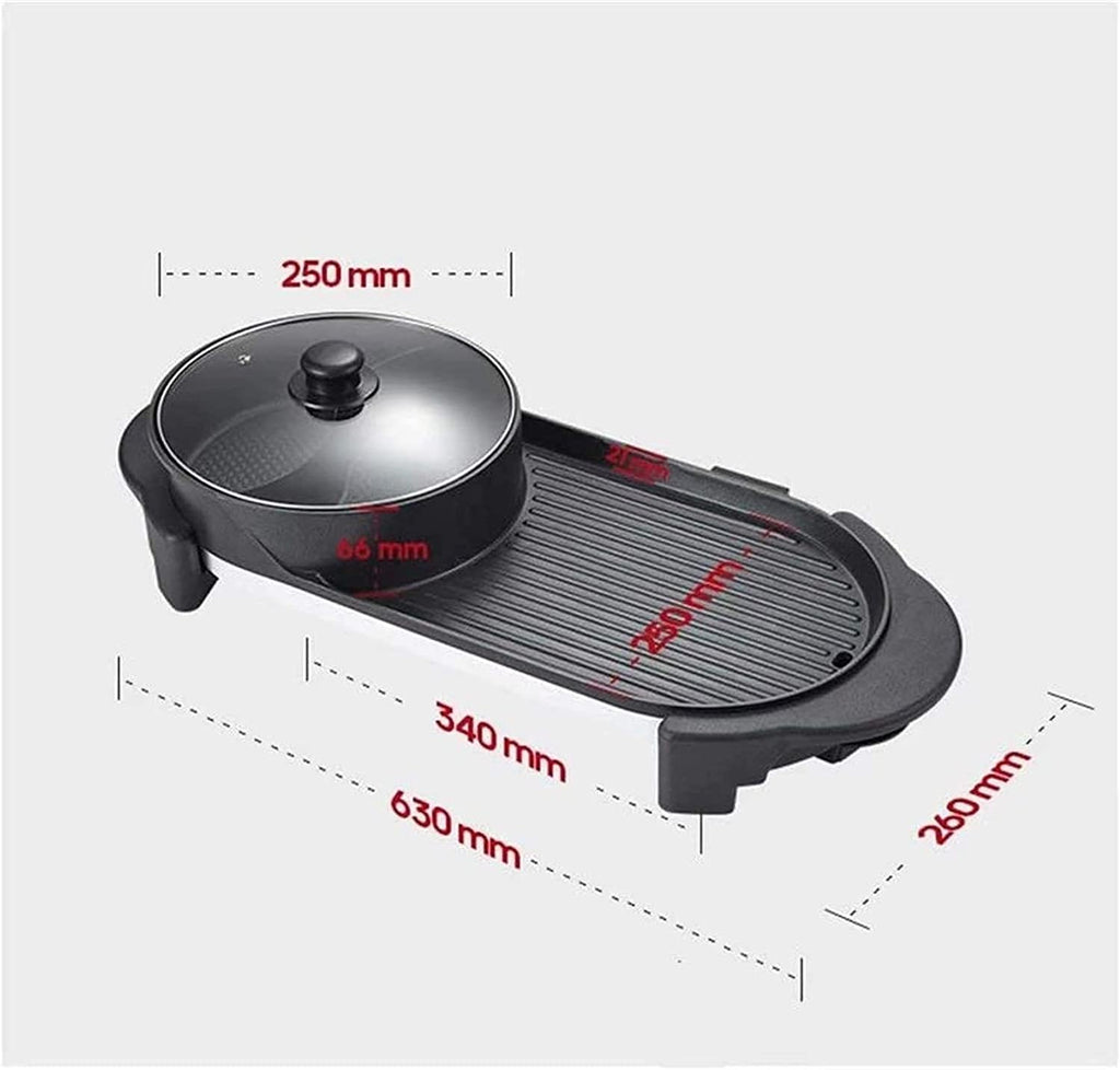 BBQ Electric Grill with Hot Pot Non-stick coating surface, Hot Pot with Glass Lid 2 in 1 Korean Electric Smokeless Grill and Hot Pot (Color : Black, Size : 63 * 26cm)