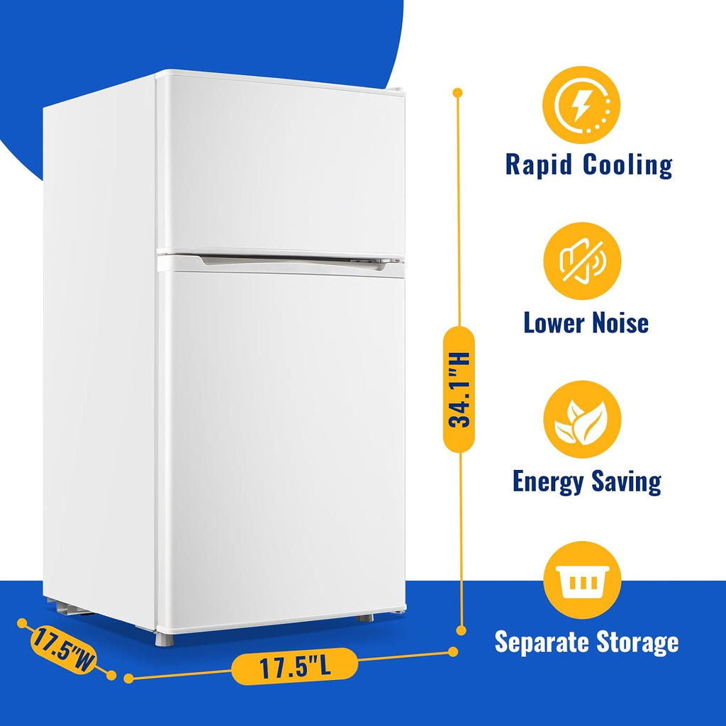 WANAI 3.5 Cu.Ft Mini Fridge With Freezer Freestanding Refrigerator with Freezer,7 Level Adjustable Thermostat Removable Shelves Small Refrigerator for Office Dorm Apartment White