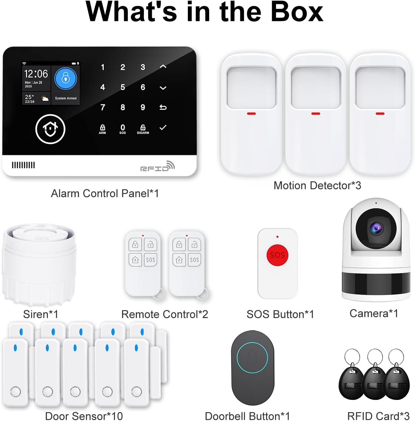 Home Alarm System with Camera, 23 Pieces Wireless WiFi/GSM SMS Home Security System with Motion Detector, 120dB Alarm Siren, Remote Control, Doorbell Button and SOS Button for Villa,Warehouse