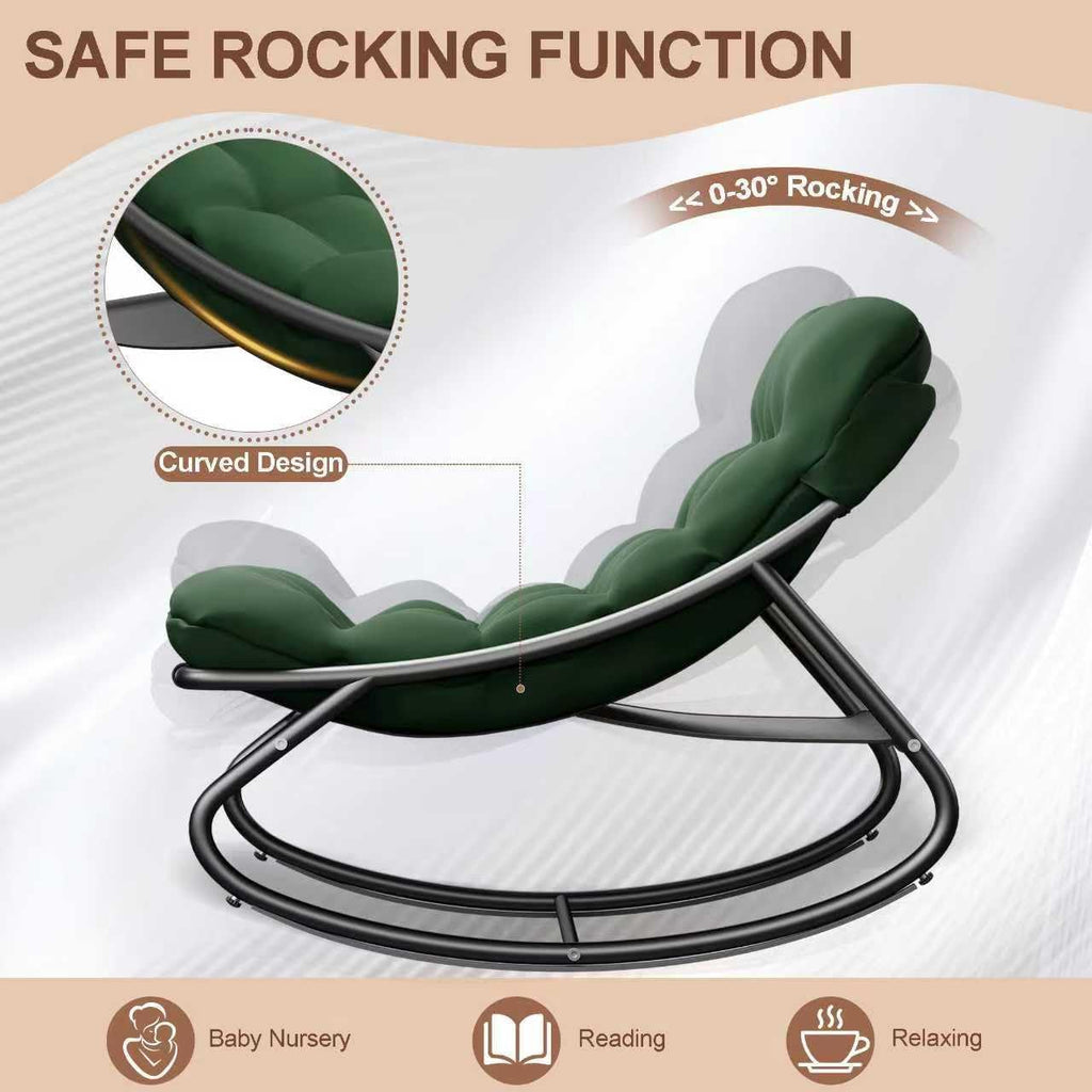 Outdoor and Indoor Rocking Chairs, Comfy Patio Chair, Rocking Chair with Ottoman and Sturdy Metal Frame, Balcony Chairs with Thickened Cushion, Silla Mecedora for Patio Porch Garden Living (Green)