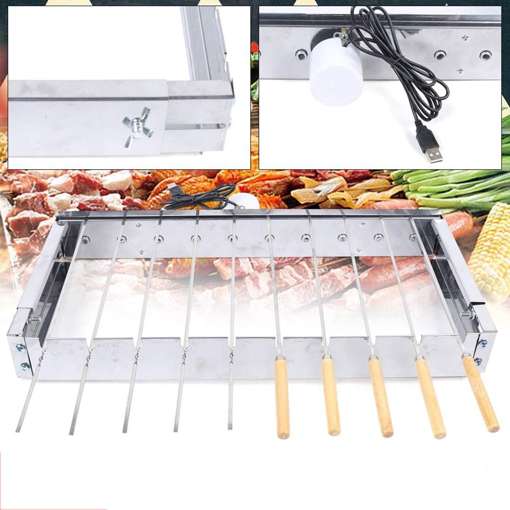Automatic Rotating Kebab Grill Rack - 10-Hole Stainless Steel BBQ Rotisserie Skewers, USB Powered, Perfect for Outdoor Family Events & Parties, Durable & Adjustable