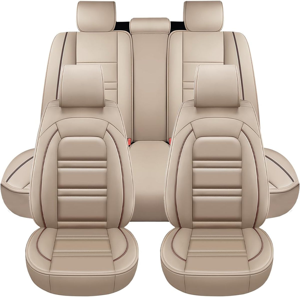 Seat Covers for Audi A3 2006-2025 | 5-Seats Leather Seat Covers, Easy to Install Automotive Seat Covers Full Set (Full Set, Beige)