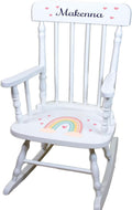 My Bambino Girl's Personalized White Wood Rocking Chair Toddler Baby Gift (Boho Rainbow)