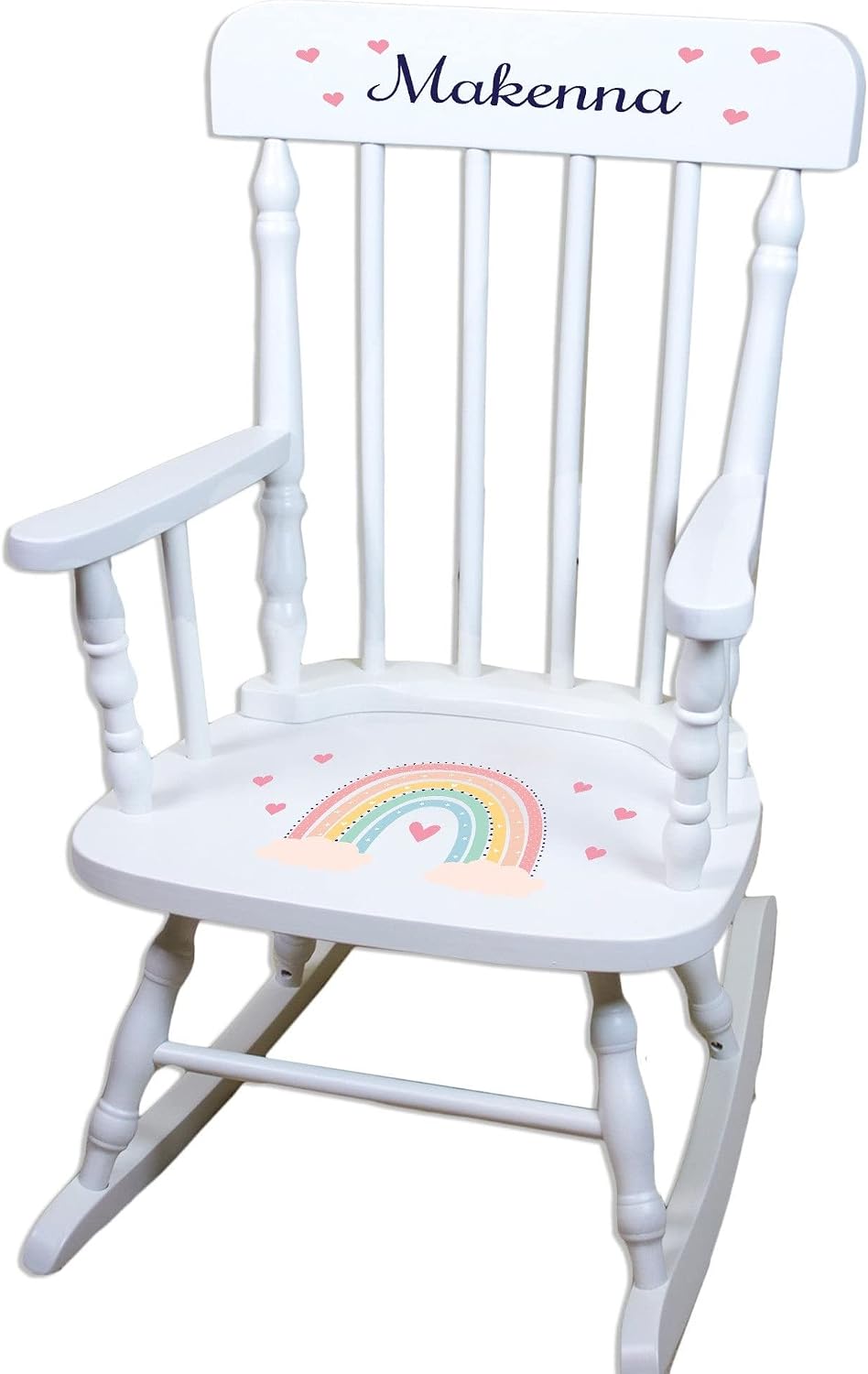 My Bambino Girl's Personalized White Wood Rocking Chair Toddler Baby Gift (Boho Rainbow)