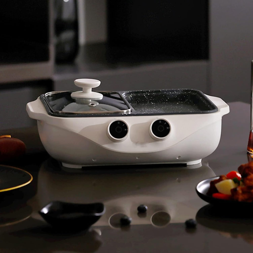 2-in-1 Electric Grill & Hot Pot, Portable Smokeless BBQ Skillet, 1500W Non-Stick Coating, Dual Temperature Control for Household Dinner