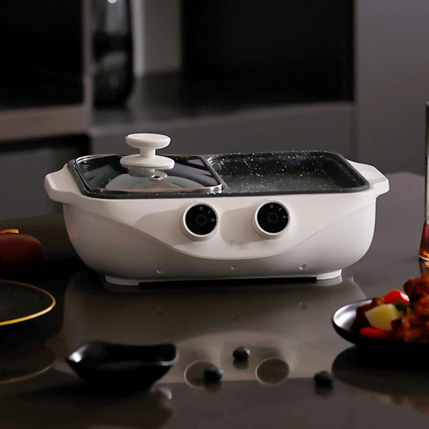 2-in-1 Electric Grill & Hot Pot, Portable Smokeless BBQ Skillet, 1500W Non-Stick Coating, Dual Temperature Control for Household Dinner