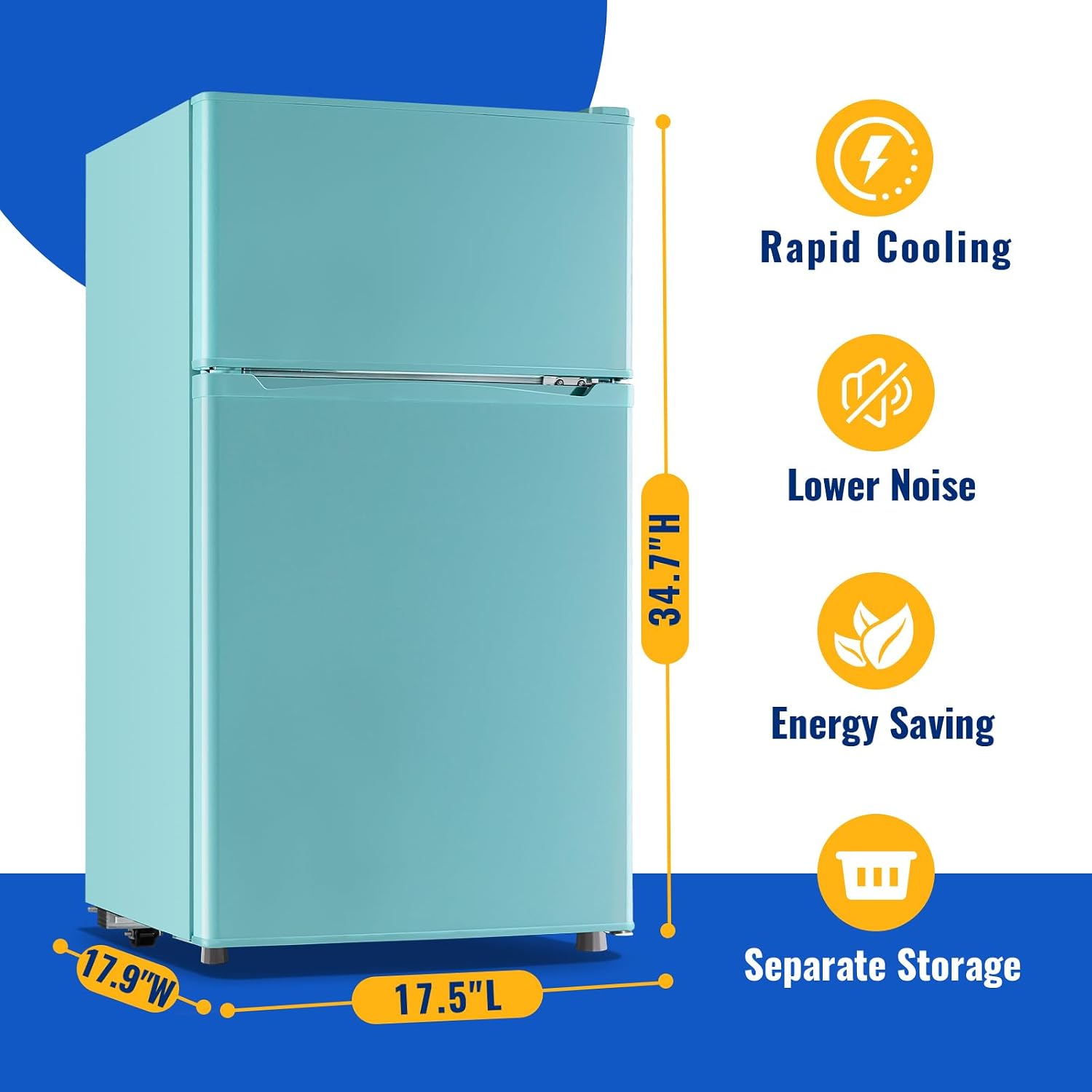 WANAI 3.5 Cu.Ft Mini Fridge With Freezer Compact Refrigerator with Freezer,7 Level Adjustable Thermostat Removable Shelves Small Refrigerator for Office Dorm Apartment Blue