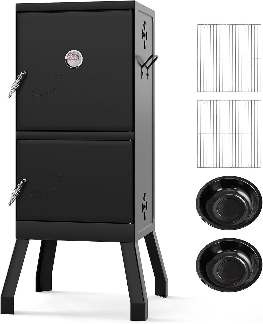 Happygrill Charcoal Grills, 40' Vertical BBQ Smoker Grill with Built-in Thermometer, Adjustable Air Dampers, Removable Water Pan & Grill Grates for Backyard Picnics, Party, Outdoor Camping