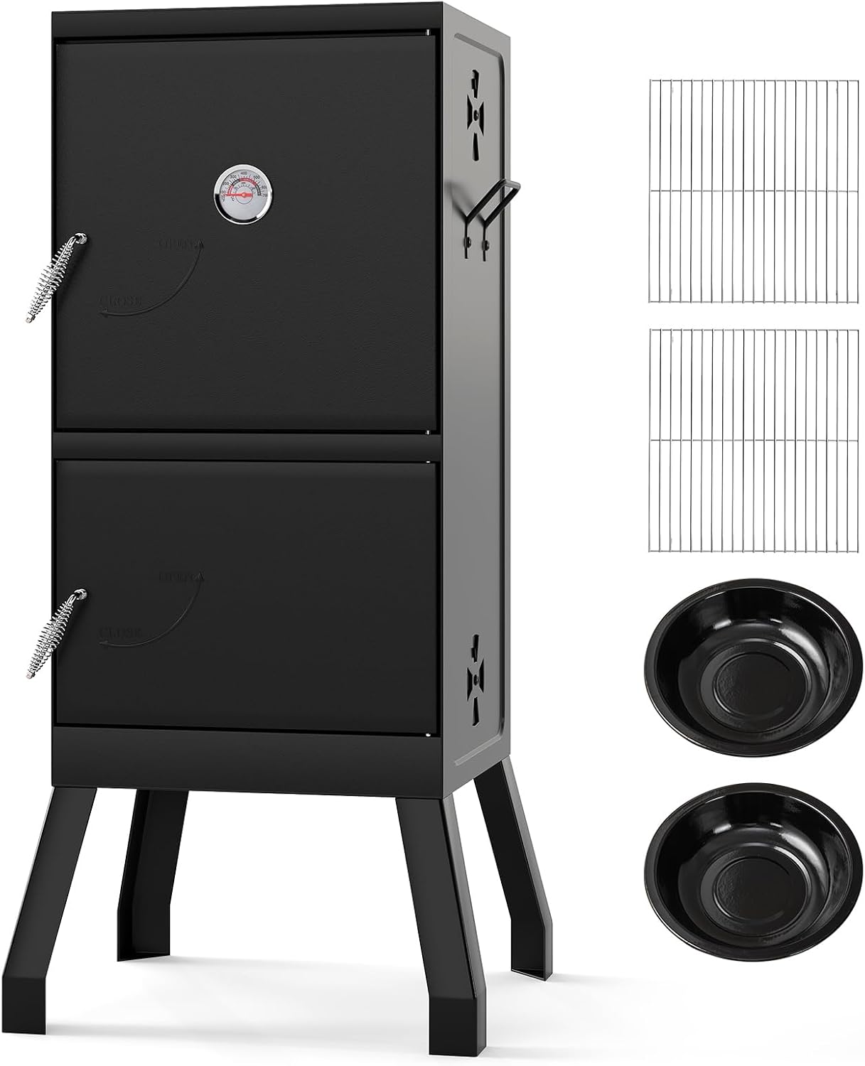 Happygrill Charcoal Grills, 40' Vertical BBQ Smoker Grill with Built-in Thermometer, Adjustable Air Dampers, Removable Water Pan & Grill Grates for Backyard Picnics, Party, Outdoor Camping