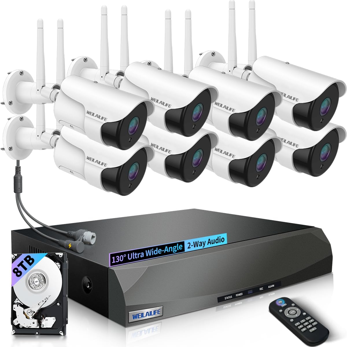 WEILAILIFE 【2-Way Audio】 Outdoor Wireless Security Camera System, Wireless DVR System, WiFi Video Surveillance Systems, Home Security Cameras NVR