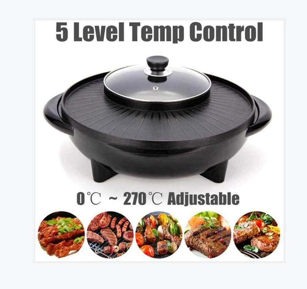 BBQ Smokeless Grill 2 in 1 Portable Electric Grill And Hot Pot, Five-Speed Temperature Control Adjustment, for Indoor Outdoor Parties, Capacity for 2-8 People, 220V